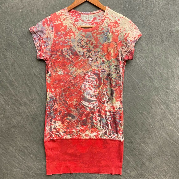 Go Jeans Shirt Floral Burnout Shirt Womens Medium Red Dragon Los Angeles Y2k 90s - Picture 1 of 11